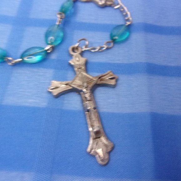 Blue Bead Silver Tone Chaplet Prayer Beads - Picture 3 of 6